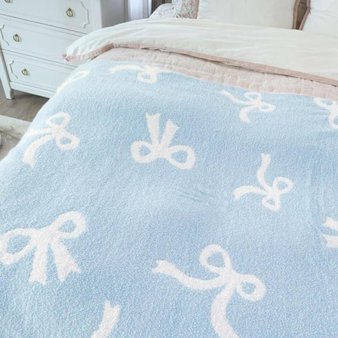 Cozy 50x60 Bow Blanket Blue Bows Soft Throw Blanket Reversible Premium Fabric for Best Comfort