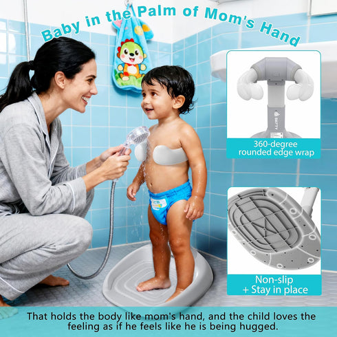shengkefty Anti-Pinch 6-36 Baby Shower Stand with Anti-Slip Base & Silicone, Adjustable Foldable Baby Bath Support
