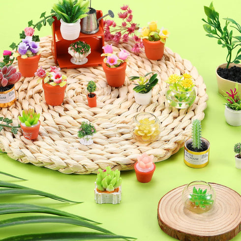 26 Pieces Dollhouse Plant Miniature Bonsai Mini Potted Plant Flower Model Tiny Fake Greenery Ornament Dollhouse