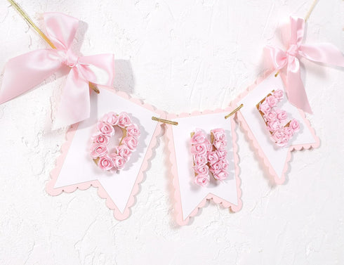 LINLULU 1st 1st Flower Birthday High Chair Banner - Pink and Gold One Birthday Banner, Princess Bday Decoration, Rose