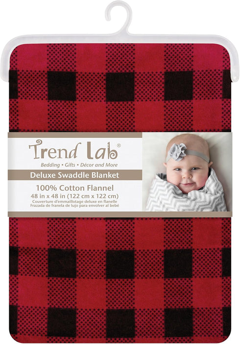 48 48 Trend Lab Brown and Red Buffalo Check Deluxe Flannel Swaddle Blanket - Buffalo Check Cotton, Red and Brown, in x