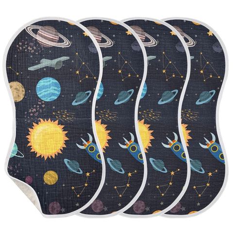Set 1, 11 x22 Inch Kigai Carton Space Spaceships Muslin Baby Burp Cloths, Large Absorbent Cotton Muslin Burp Cloths