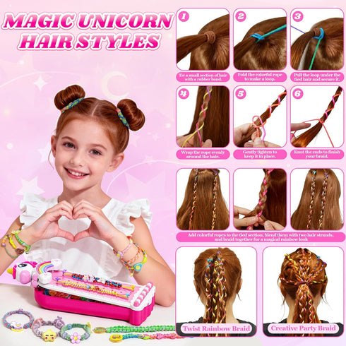 Tqeieu 4-6 6-8 8-12,2-in-1 Toy,4 5 6 7 8 9 10 11 12 Unicorn Toys for Girls Age Friendship Bracelet Making Kit