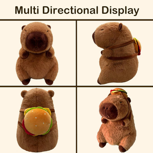 Tanha Capybara Plush Toy, Soft Stuffed Animal with Hamburger Backpack, Cute Capybara Gifts, 33cm / 13inch