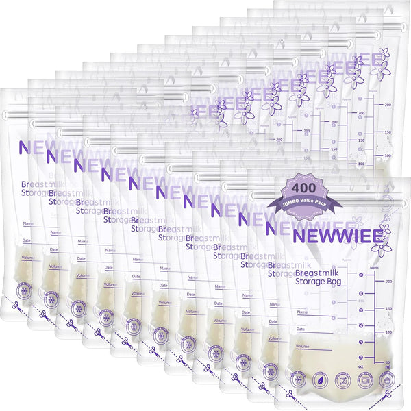 Newwiee 400 Count Breastmilk Storage Bags 7 oz Leak Proof Double Zipper