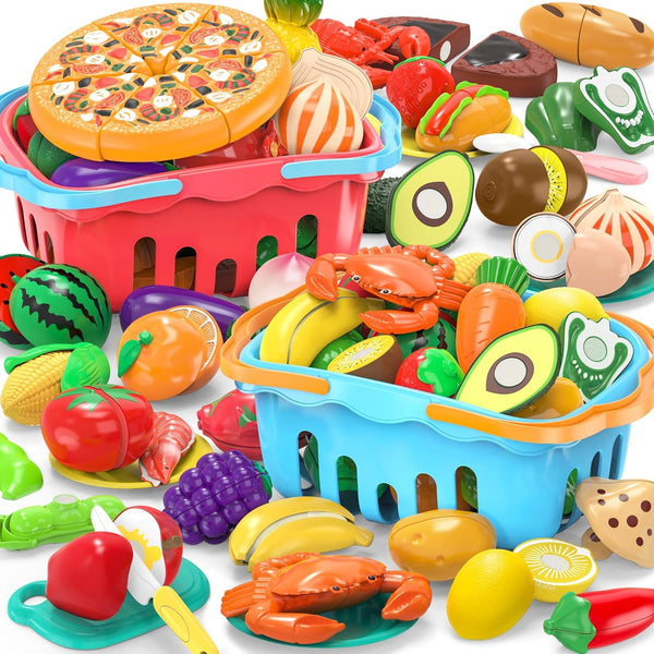 MOEAWS 120 Pcs Cutting Play Food Toy for Multiple Kids with 2 Colors