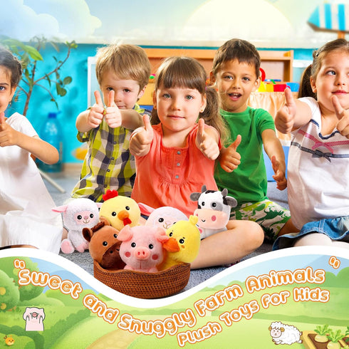 RoundFunny 6 7 Inch Pcs Farm Animals Toys Horse Sheep Cow Duck Chick Pig Large Stuffed Animals Bulk for Woodland Baby