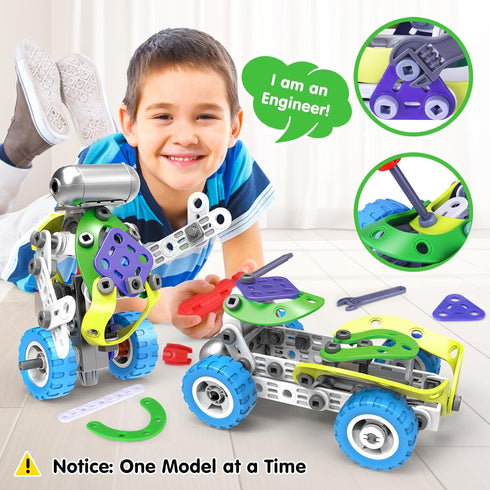 10 in 1 Electric STEM Toys for Boys & Girls Age 4-8, Birthday Gift Erector Sets for Kids 5-9, Educational Building Kits
