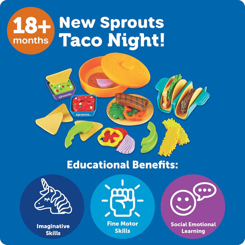 Learning Resources New Sprouts Taco Night - Pretend Play Food for Toddlers, Montessori Toys, Imaginative & Social