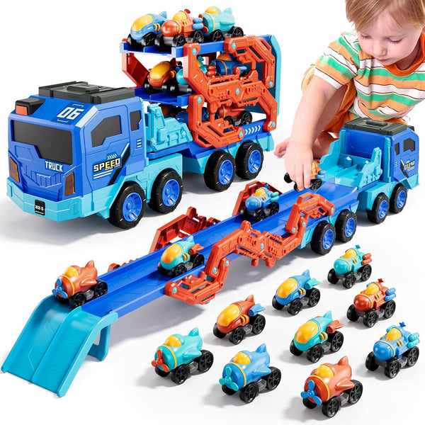 IHAHA 10-in-1 Toddler Foldable Carrier Space Truck Toys for Kids Boys Ages