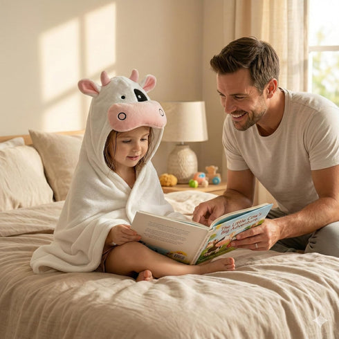 POCASOPA 35x35 Hooded Towel with Cute Cow Vaquita Design - Rayon Made from Bamboo - Premium Baby Gift - Ultra Soft