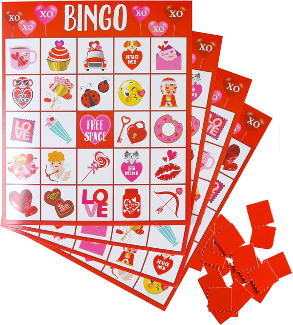 Iconikal Valentine's Day 32 Player Bingo Game Set Classroom Group Activity Fun