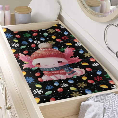 32''x16'' Christmas Changing Pad Cover for Baby Boys Girls, Axolotl Diaper Changing Table Covers Black Changing Table