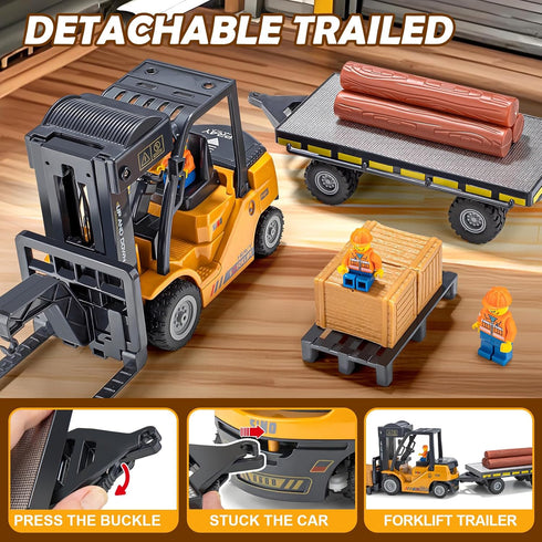 VijiSuki 2.4Ghz Lights,Sound,1/24 11 Set Remote Control Forklift with Trailer,RC Forklift Truck with Spray, Cool Scale