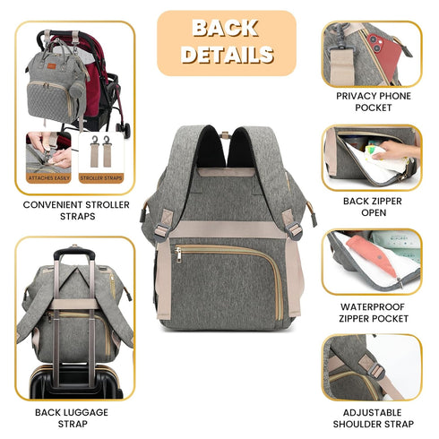 Backpack ROSEGIN Baby Diaper Bag with Changing Pad, Pacifier Case, for Boy Girl Toddler - Large, Stylish, Waterproof