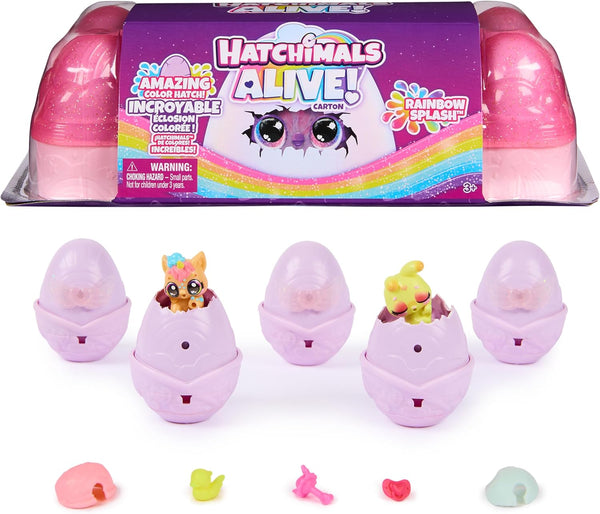 Hatchimals Alive, Rainbow Splash Egg Carton with 5 Mini Figures in Color