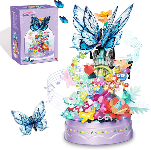 louyebh Flowers Music Box Building Block Set with Light, Botanical Collection Mini Brick