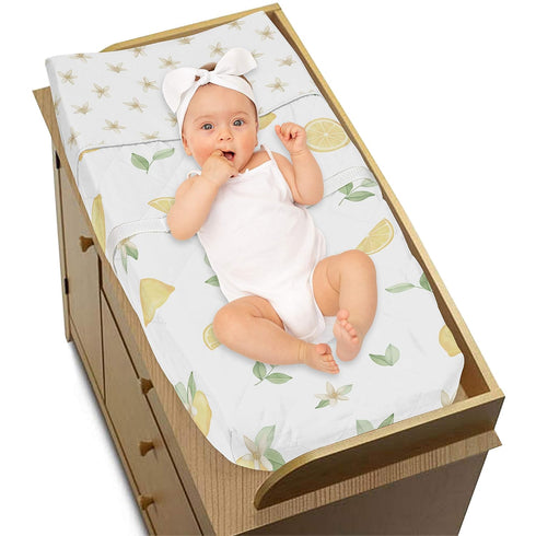 Sweet Jojo Designs Lemon Floral Girl Baby Nursery Changing Pad Cover - Yellow Green Beige White Watercolor Boho