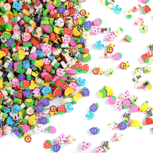 1000 Pieces Mini Animal Fruit Erasers for Kids Bulk, Cute Pencil Assortment for Home School Work Rewards