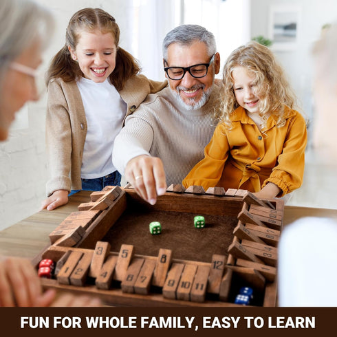 12 ropoda Shut The Box Game, Upgraded Numbers Wooden Board Games for Adult and Kids, Shut The Box Dice Game -Addition