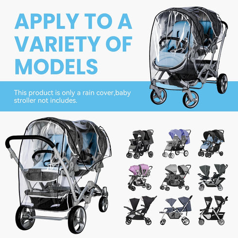 bemece Double Stroller Rain Cover, Weather Shield Double Stroller for Front and Rear Seats Twin Stroller, Baby Outdoor