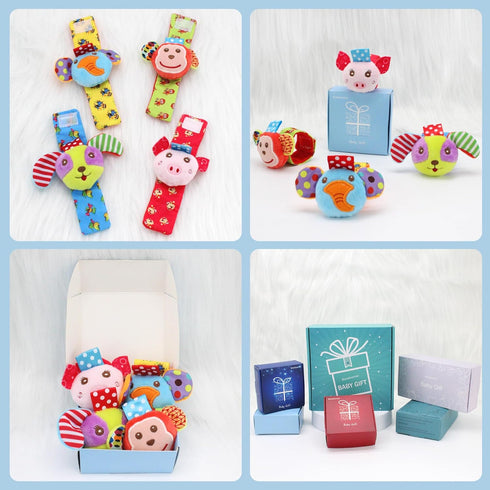 Wrist Rattles for Babies 0-24 Months - Baby Animal Hand & Foot Finder Educational Toys (4W)