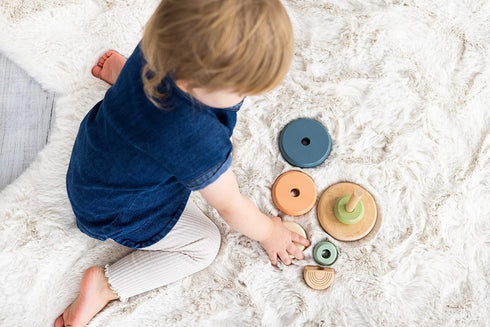 Pearhead Wooden Stacking Rainbow Toy, Montessori Toy for Baby and Toddler Ages 12+ Months, Interactive Stackable Rings