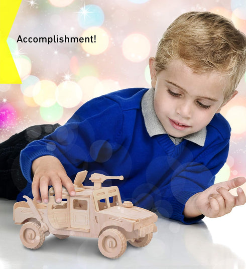 Puzzled 3D Puzzle H1 Truck SUV Wood Craft Construction Model Kit, Fun Unique Educational DIY Wooden Army Toy Assemble