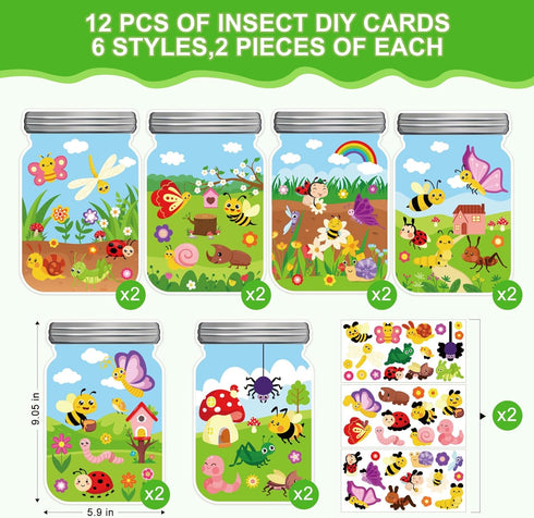 Hedeey 12 Packs Summer Set, 12) Insect Craft Kits, Make Your Own Bug Paper Craft Spring DIY Art Craft Kits for School