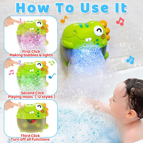 3-5 4-8 Summer Light Up Dinosaur Bath Toys with Music, Bath Bubble Machine Toy for Kids Age Toddler Toys Bubble Maker