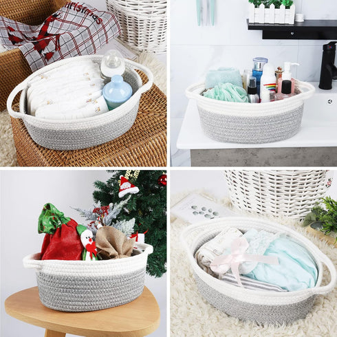 ABenkle Woven Cute Chest Box for Cat Dog Toys Storage, 12"x 8"x 5", Small Decorative Gift Basket with Handles