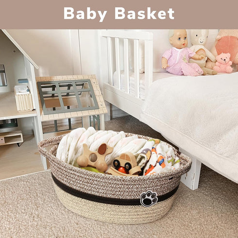 Dog Toy Basket - Small Woven Storage Basket for Gifts, Towels, Nursery, Living Room, Toy Storage Organizer Bins (12 x 8