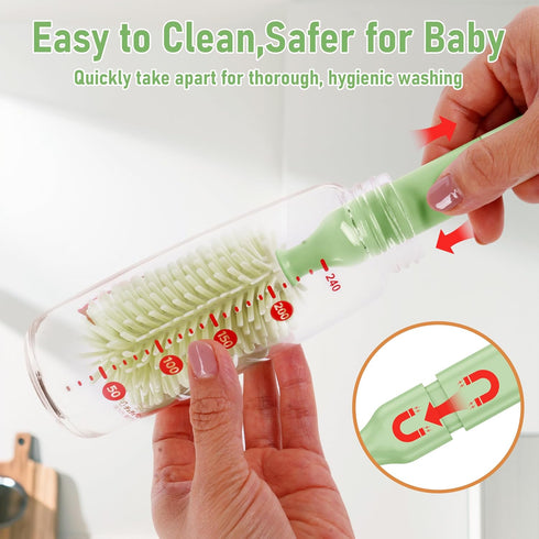 MONSAO Set Baby Bottle Brush with Drying Rack, Portable Silicone Bottle Cleaner Kit for Bottles, Nipples and Straws