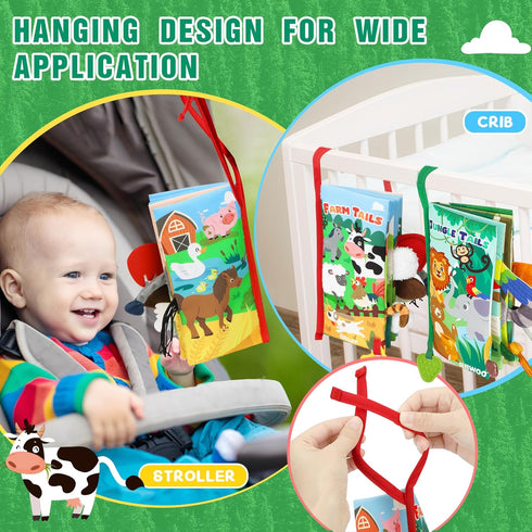 Baby Books 0-6 Months, 2PCS Crinkle Cloth Book for Tummy Time, Newborn Infant Teether Toy, Early Development Soft Toys