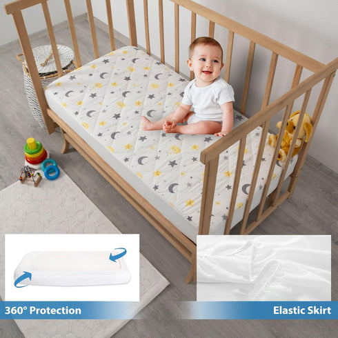 NEWO SELECT Sheets,%100 52"x28" 2, Pack) Waterproof Crib Mattress Protector Cotton Fabric, Absorbent Crib/Toddler