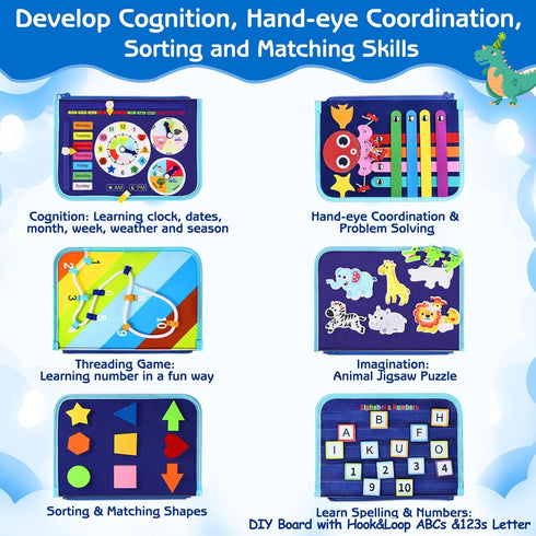 Esjay Toddler Busy Board Montessori Toys for Boys, Sensory Book Educational Activities for Learning Fine Motor Skills