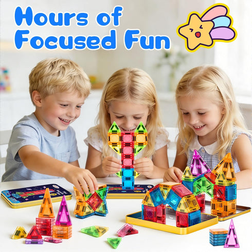 LeagoEra Set 48 3-12 Magnetic Tiles Magnetic Blocks Building Toy: Portable Mini Magnetic Tiles Travel Pieces Montessori