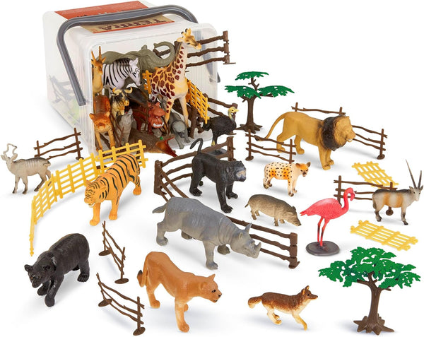 Terra by Battat – 60 Pcs Jungle World Animal Playset, Educational Toys for 3+ Year Old Kids, Realistic Animal Figurines