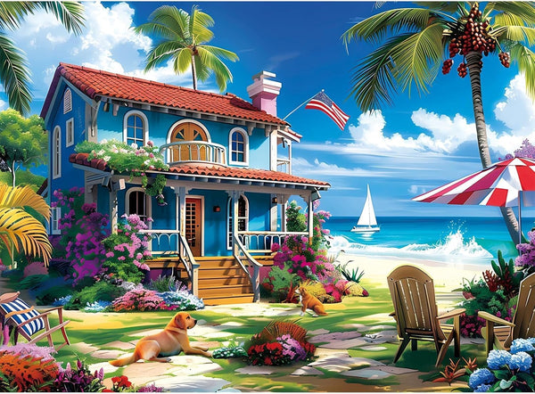 300 Pieces Puzzle for Adults | Beach House Puzzle | Recycled Cardboard
