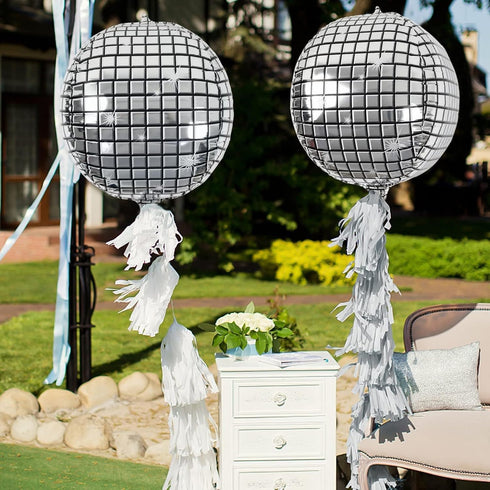 OuMuaMua 9pcs Disco Ball Balloons for 70s Disco Party Decor, 22 Inch Large 4D Metallic Silver Balloons with Stars