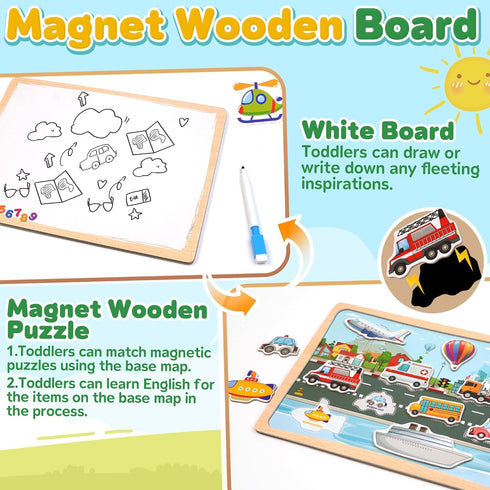 11 Magnetic Wooden Puzzle for Toddlers, PCS Airplane Matching Toy Montessori Educational Essential Preschool Learning