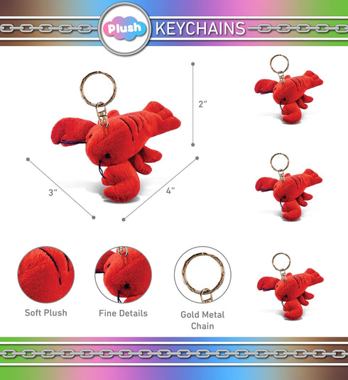 Puzzled Lobster Plush Keychain - 4 Inches, Soft Plush Ocean Life Animal Red Lobster Charm