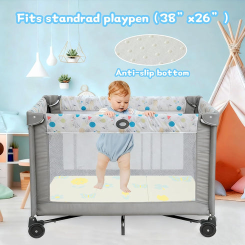 Jelumonpe Pack 38"x26"x1.5",Trifold Pack and Play Mattress Portable n Play Mattresses with Carry BagWaterproof Playpen