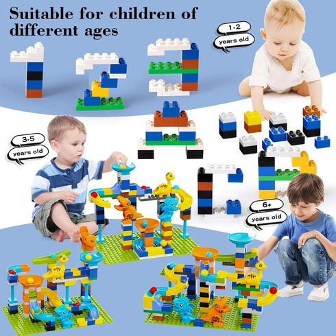 Anpcso 3 4 5 6 7 Marble Run Building Blocks, Dinosaurs Marble Track Toy Classic Large Bricks for + Year Old Boys Girls