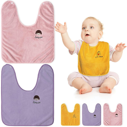 3 Pack Bibs for Baby Girls or Boys, Toddler Bibs for Feeding Teething Drooling, The Size 16 "x20 Face Towel Multifunctional for 1-6 Years kids (pink purple yellow)