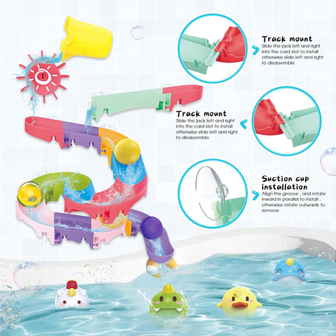 taseyok Toddler Bath Toys, Baby Bathtub Toys with Elephant Shower Sprays and Slide Track, Fishing Floating Animals