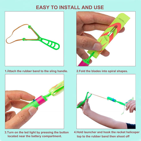 Amazing LED Flying Toys for Kids, 12 PCS Light Up Slingshot Helicopter Toy, Glow in The Dark Party Favors