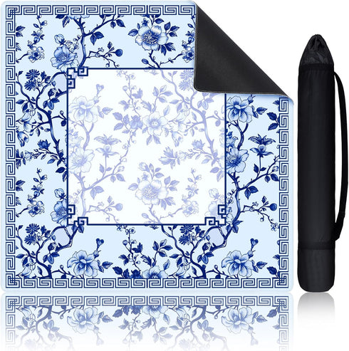 Sonwyoung Chinoiserie Mahjong Mat with 1 Carrying Bag 31.5" x 31.5" Blue and