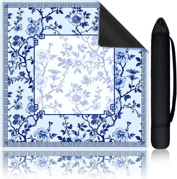 Sonwyoung Chinoiserie Mahjong Mat with 1 Carrying Bag 31.5" x 31.5" Blue and