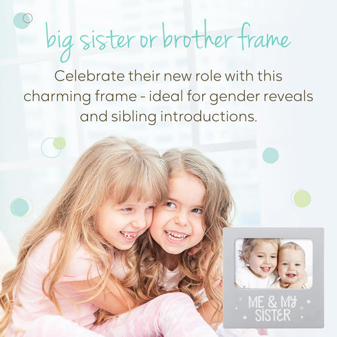 tiny ideas Me and My Sister Picture Frame - Baby Keepsake Frame for Sibling Gifts, 4x6 Photo Insert, Gray